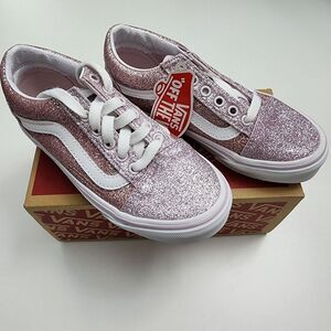 Girls Two Tone Pink Metallic Glitter Old Skool Vans Sneakers Shoes Size 13 NEW
